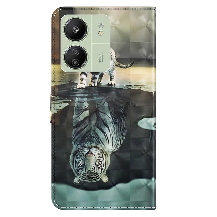 For Xiaomi Redmi 13C 4G / Poco C65 4G Phone Case PU Leather 3D Pattern Stand Cover
