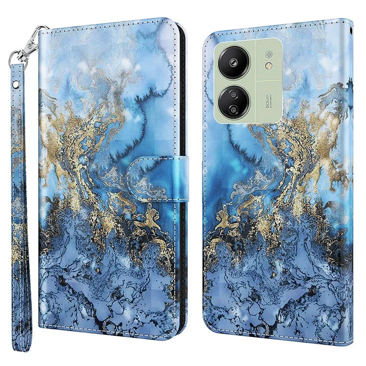 For Xiaomi Redmi 13C 4G / Poco C65 4G Phone Case PU Leather 3D Pattern Stand Cover