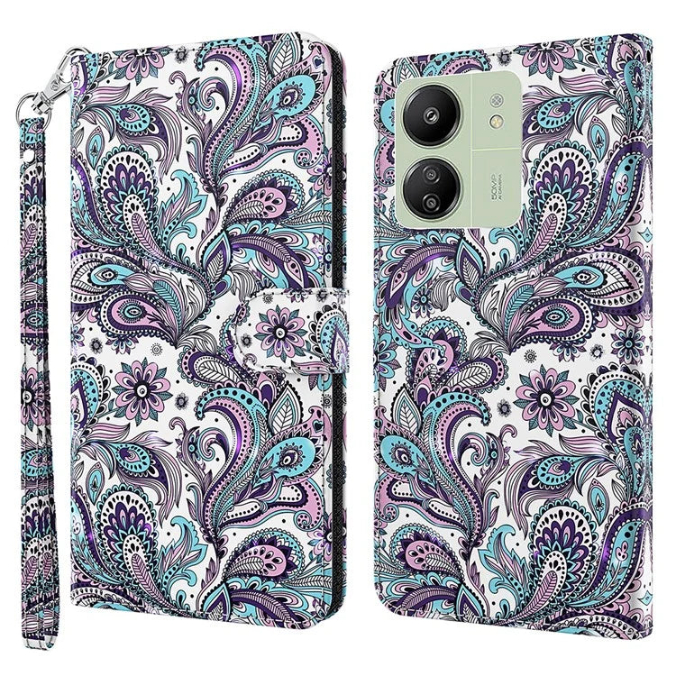 For Xiaomi Redmi 13C 4G / Poco C65 4G Phone Case PU Leather 3D Pattern Stand Cover