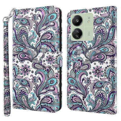 For Xiaomi Redmi 13C 4G / Poco C65 4G Phone Case PU Leather 3D Pattern Stand Cover