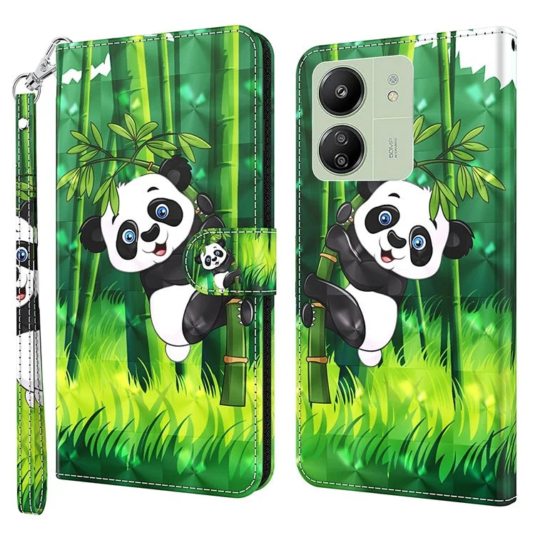 For Xiaomi Redmi 13C 4G / Poco C65 4G Phone Case PU Leather 3D Pattern Stand Cover
