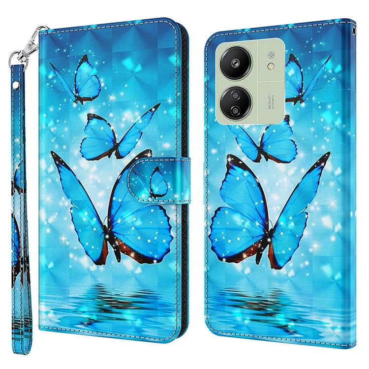 For Xiaomi Redmi 13C 4G / Poco C65 4G Phone Case PU Leather 3D Pattern Stand Cover