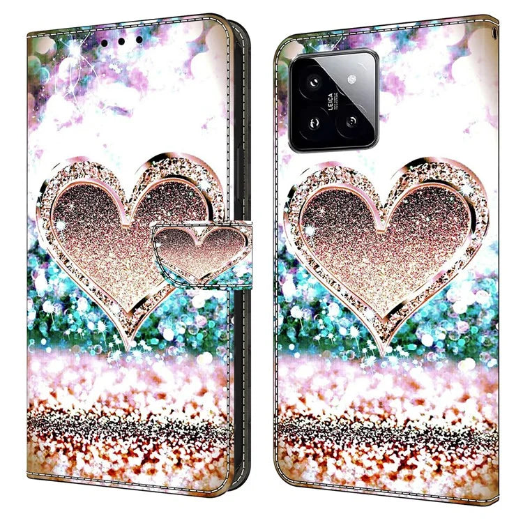 For Xiaomi 14 Case 3D Pattern Printing Phone Cover with Wallet Stand