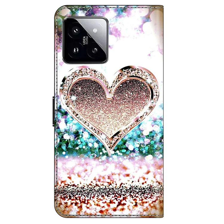 For Xiaomi 14 Case 3D Pattern Printing Phone Cover with Wallet Stand