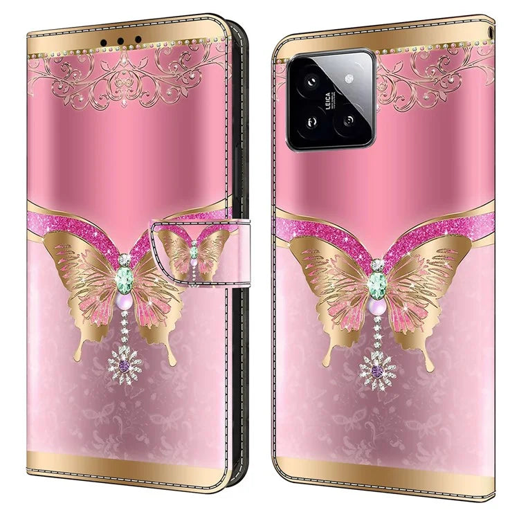 For Xiaomi 14 Case 3D Pattern Printing Phone Cover with Wallet Stand