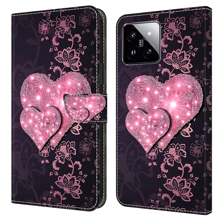 For Xiaomi 14 Case 3D Pattern Printing Phone Cover with Wallet Stand
