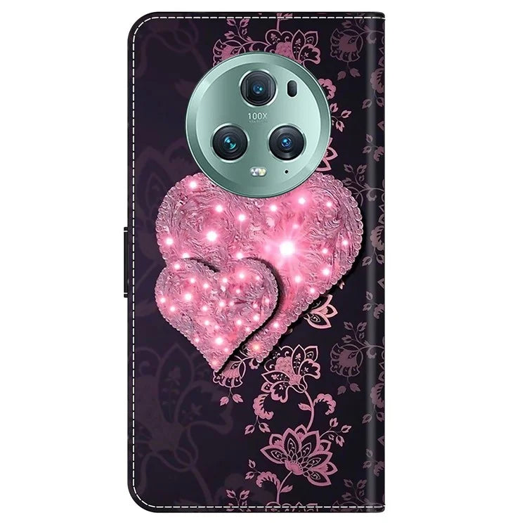 For Honor Magic5 Pro Leather Case 3D Pattern Printing Stand Phone Cover