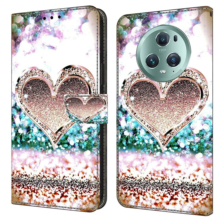 For Honor Magic5 Pro Leather Case 3D Pattern Printing Stand Phone Cover
