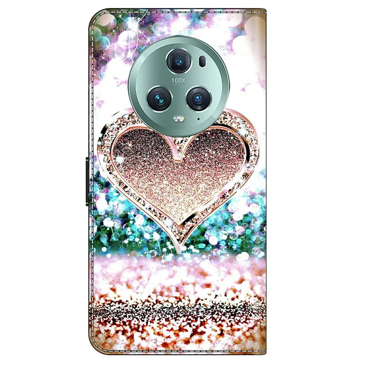For Honor Magic5 Pro Leather Case 3D Pattern Printing Stand Phone Cover