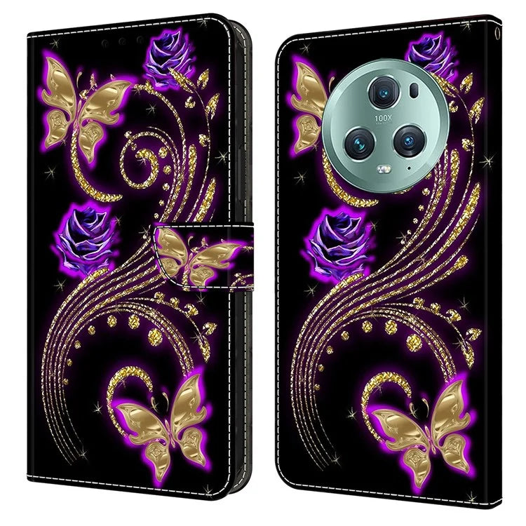 For Honor Magic5 Pro Leather Case 3D Pattern Printing Stand Phone Cover