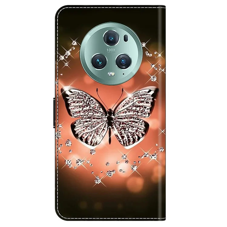 For Honor Magic5 Pro Leather Case 3D Pattern Printing Stand Phone Cover