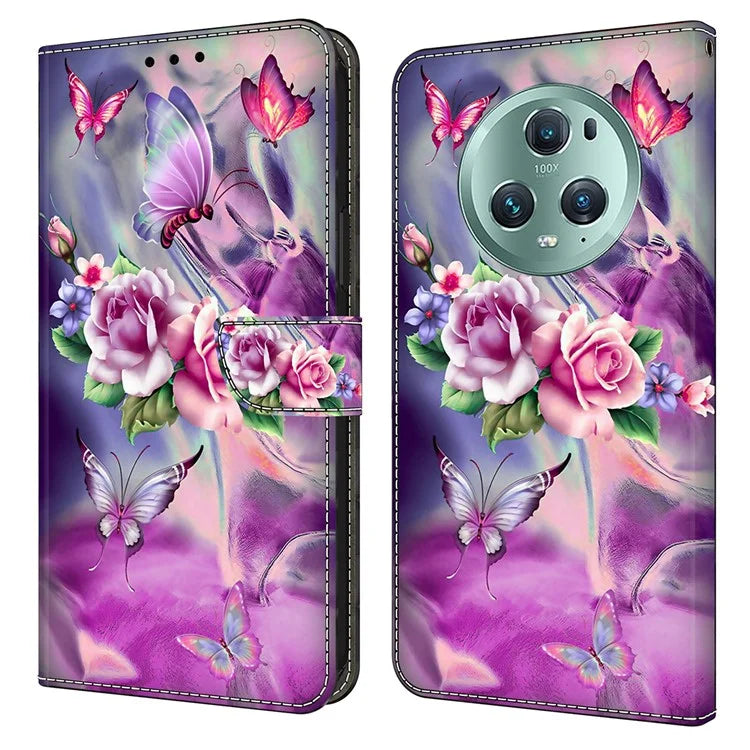 For Honor Magic5 Pro Leather Case 3D Pattern Printing Stand Phone Cover