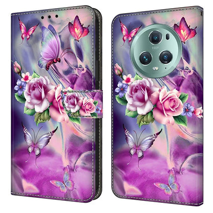 For Honor Magic5 Pro Leather Case 3D Pattern Printing Stand Phone Cover