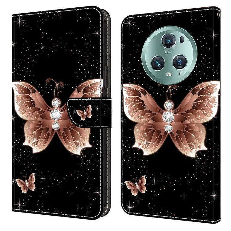 For Honor Magic5 Pro Leather Case 3D Pattern Printing Stand Phone Cover