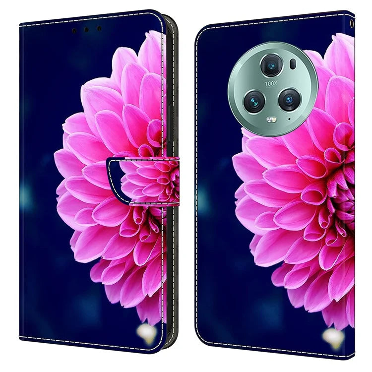 For Honor Magic5 Pro Leather Case 3D Pattern Printing Stand Phone Cover
