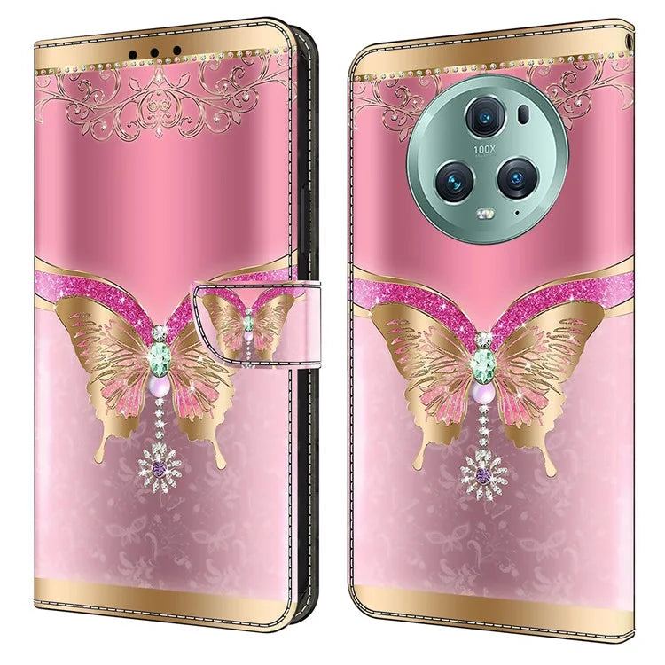 For Honor Magic5 Pro Leather Case 3D Pattern Printing Stand Phone Cover
