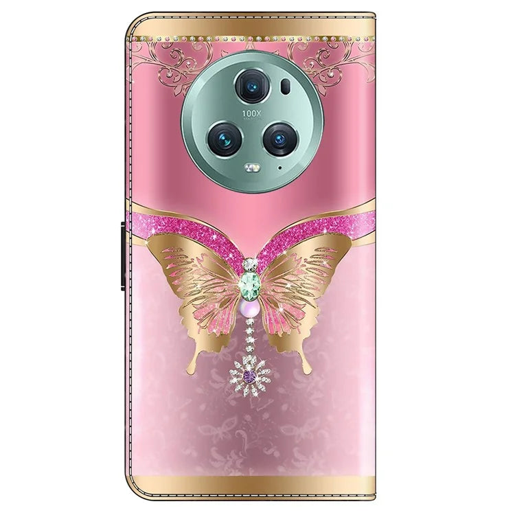For Honor Magic5 Pro Leather Case 3D Pattern Printing Stand Phone Cover