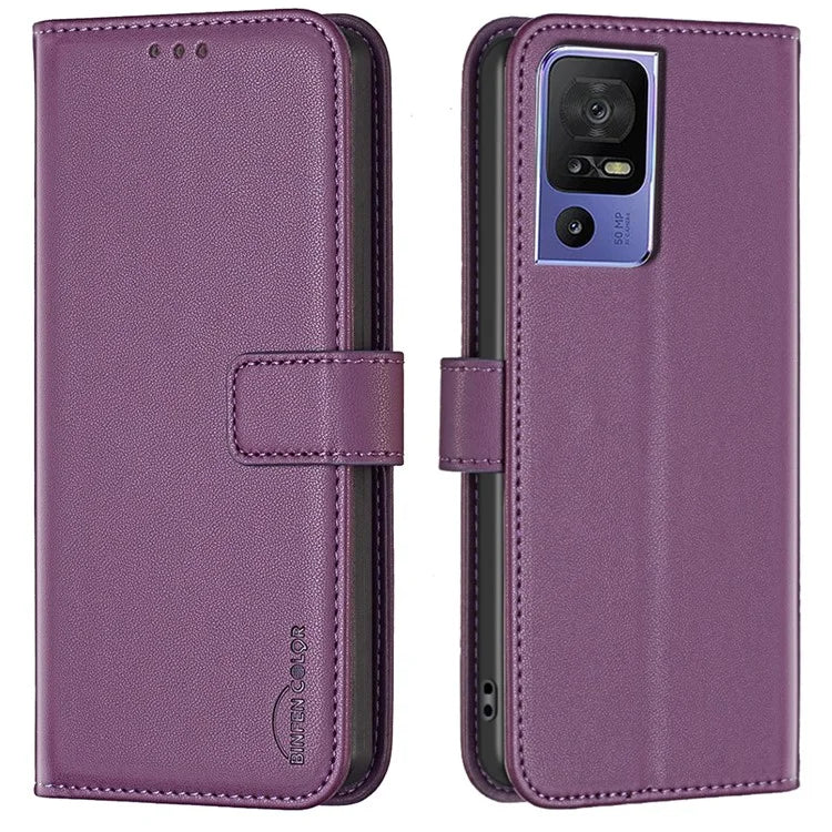 BINFEN COLOR BF17 For TCL 40 SE Leather Case Wallet Phone Stand Cover