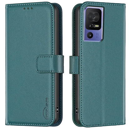 BINFEN COLOR BF17 For TCL 40 SE Leather Case Wallet Phone Stand Cover