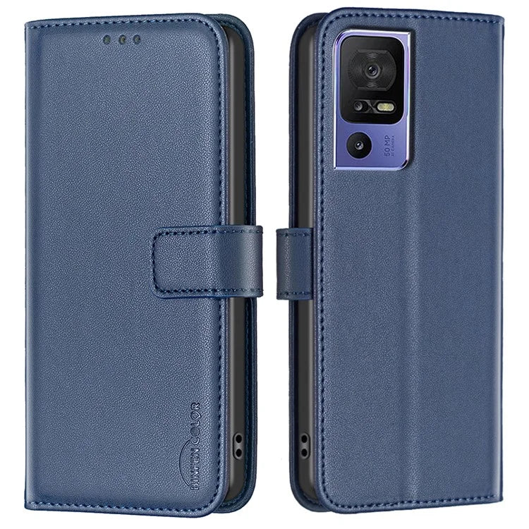 BINFEN COLOR BF17 For TCL 40 SE Leather Case Wallet Phone Stand Cover