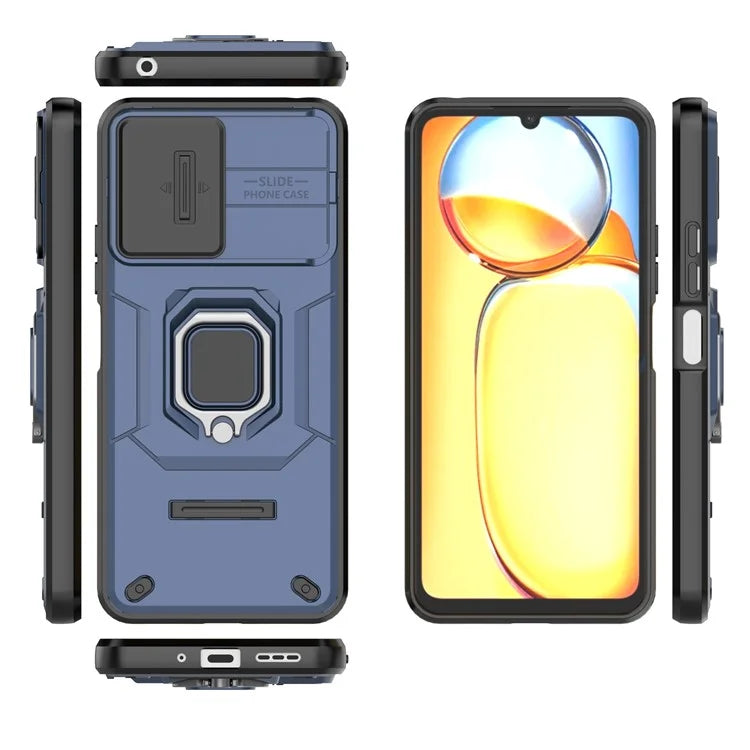 For Xiaomi Redmi 13C 4G / Poco C65 4G Case Kickstand Phone Cover with Slide Lens Lid
