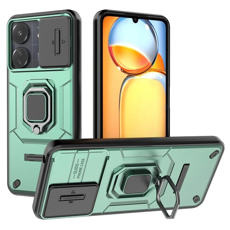 For Xiaomi Redmi 13C 4G / Poco C65 4G Case Kickstand Phone Cover with Slide Lens Lid