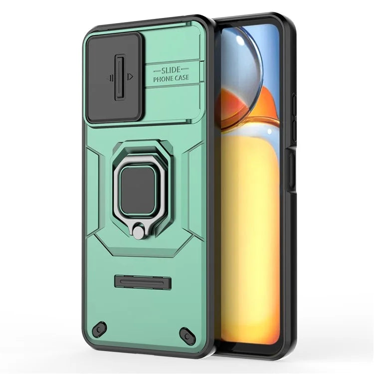For Xiaomi Redmi 13C 4G / Poco C65 4G Case Kickstand Phone Cover with Slide Lens Lid