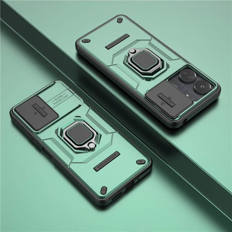For Xiaomi Redmi 13C 4G / Poco C65 4G Case Kickstand Phone Cover with Slide Lens Lid