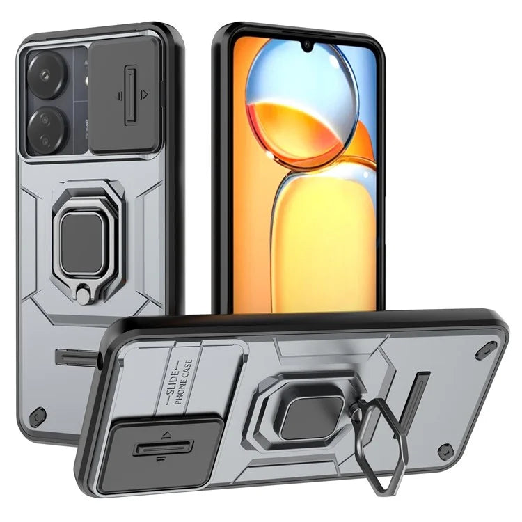 For Xiaomi Redmi 13C 4G / Poco C65 4G Case Kickstand Phone Cover with Slide Lens Lid