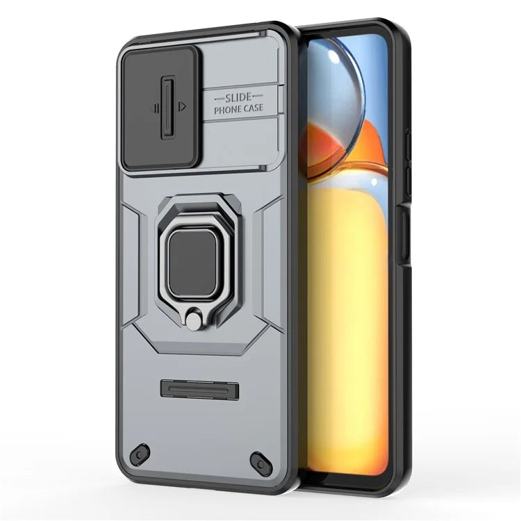 For Xiaomi Redmi 13C 4G / Poco C65 4G Case Kickstand Phone Cover with Slide Lens Lid