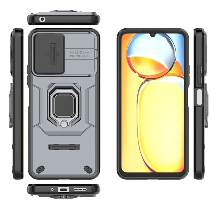 For Xiaomi Redmi 13C 4G / Poco C65 4G Case Kickstand Phone Cover with Slide Lens Lid
