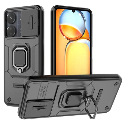 For Xiaomi Redmi 13C 4G / Poco C65 4G Case Kickstand Phone Cover with Slide Lens Lid