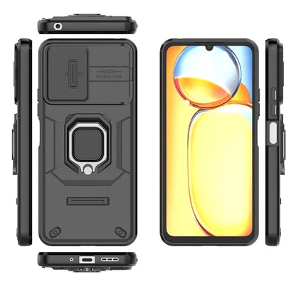 For Xiaomi Redmi 13C 4G / Poco C65 4G Case Kickstand Phone Cover with Slide Lens Lid