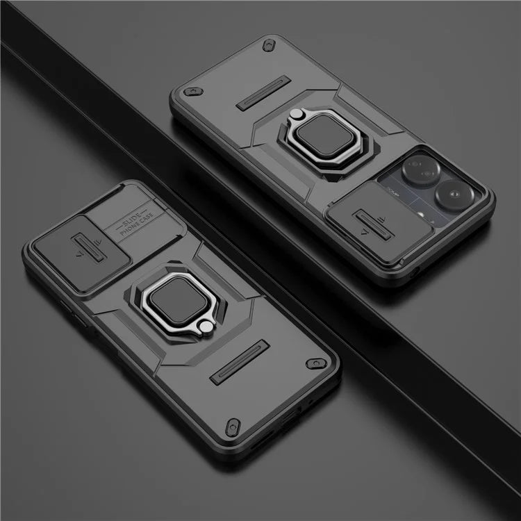 For Xiaomi Redmi 13C 4G / Poco C65 4G Case Kickstand Phone Cover with Slide Lens Lid