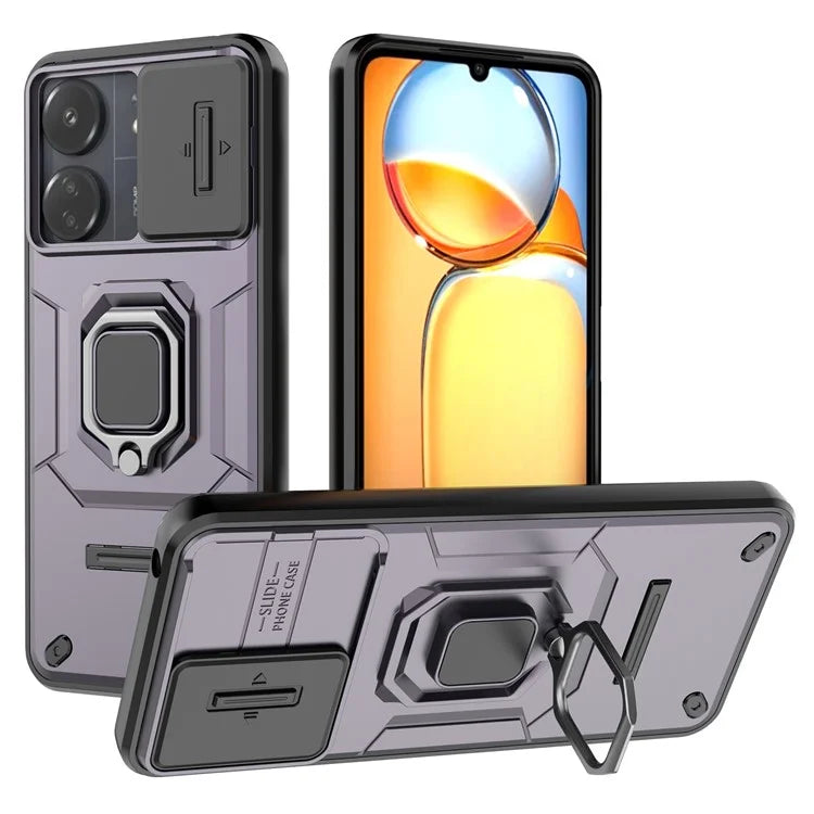 For Xiaomi Redmi 13C 4G / Poco C65 4G Case Kickstand Phone Cover with Slide Lens Lid