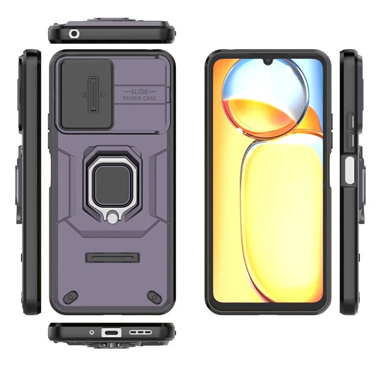 For Xiaomi Redmi 13C 4G / Poco C65 4G Case Kickstand Phone Cover with Slide Lens Lid