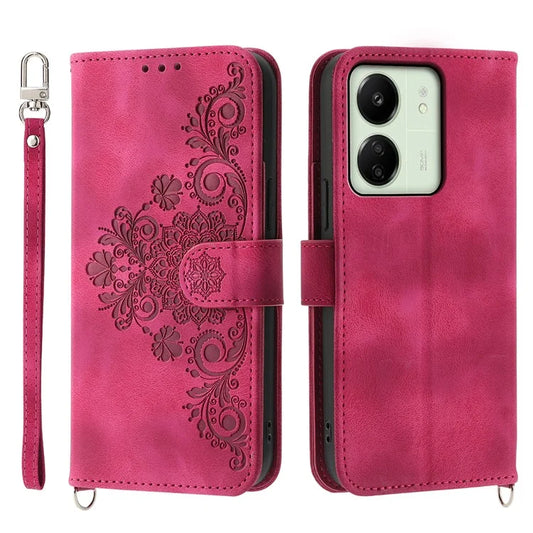 For Xiaomi Redmi 13C 4G / Poco C65 4G Case Skin Touch Flower Imprinted Phone Wallet Cover