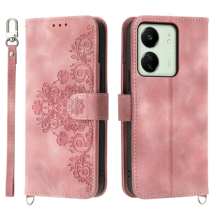 For Xiaomi Redmi 13C 4G / Poco C65 4G Case Skin Touch Flower Imprinted Phone Wallet Cover
