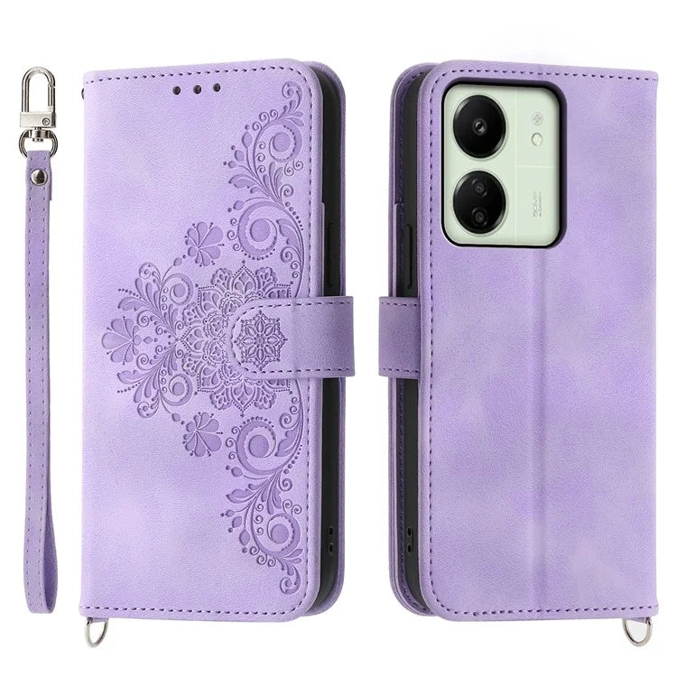 For Xiaomi Redmi 13C 4G / Poco C65 4G Case Skin Touch Flower Imprinted Phone Wallet Cover