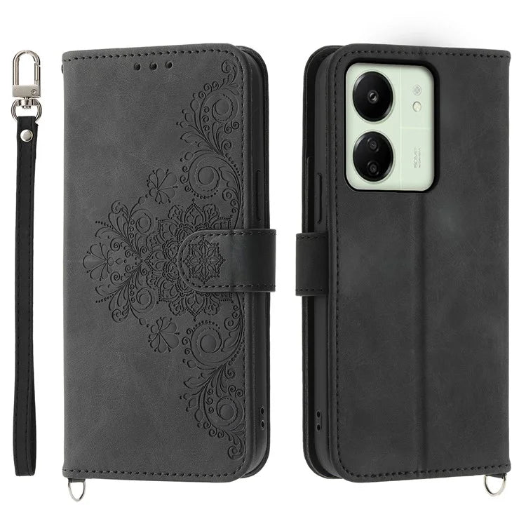 For Xiaomi Redmi 13C 4G / Poco C65 4G Case Skin Touch Flower Imprinted Phone Wallet Cover