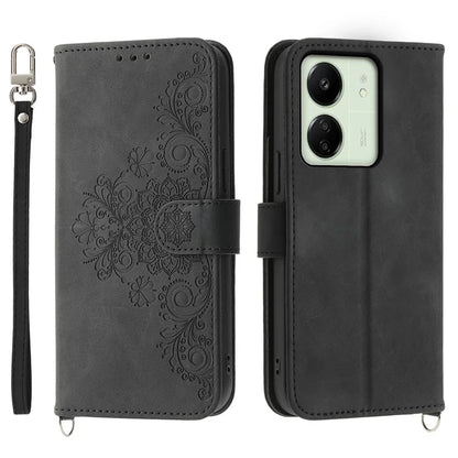 For Xiaomi Redmi 13C 4G / Poco C65 4G Case Skin Touch Flower Imprinted Phone Wallet Cover