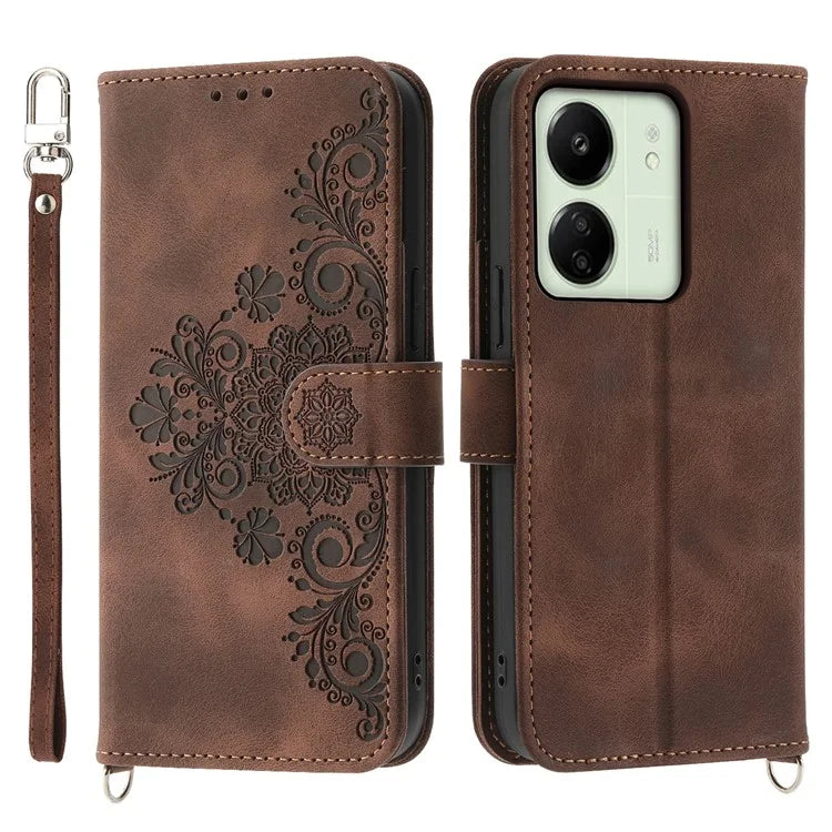 For Xiaomi Redmi 13C 4G / Poco C65 4G Case Skin Touch Flower Imprinted Phone Wallet Cover
