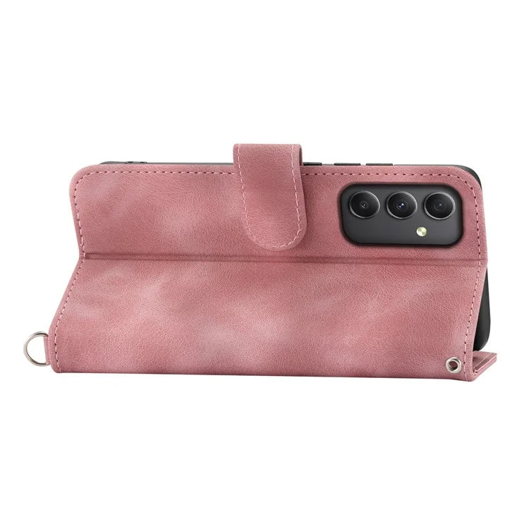 For Samsung Galaxy A35 5G Cell Phone Case TPU+PU Leather Flower Imprinted Cover with Straps