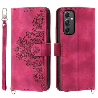 For Samsung Galaxy A35 5G Cell Phone Case TPU+PU Leather Flower Imprinted Cover with Straps