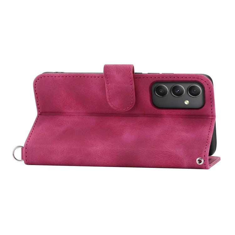 For Samsung Galaxy A35 5G Cell Phone Case TPU+PU Leather Flower Imprinted Cover with Straps