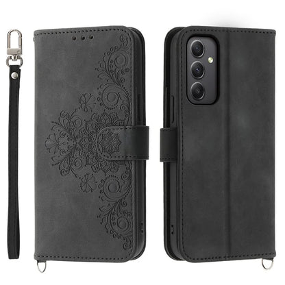 For Samsung Galaxy A35 5G Cell Phone Case TPU+PU Leather Flower Imprinted Cover with Straps