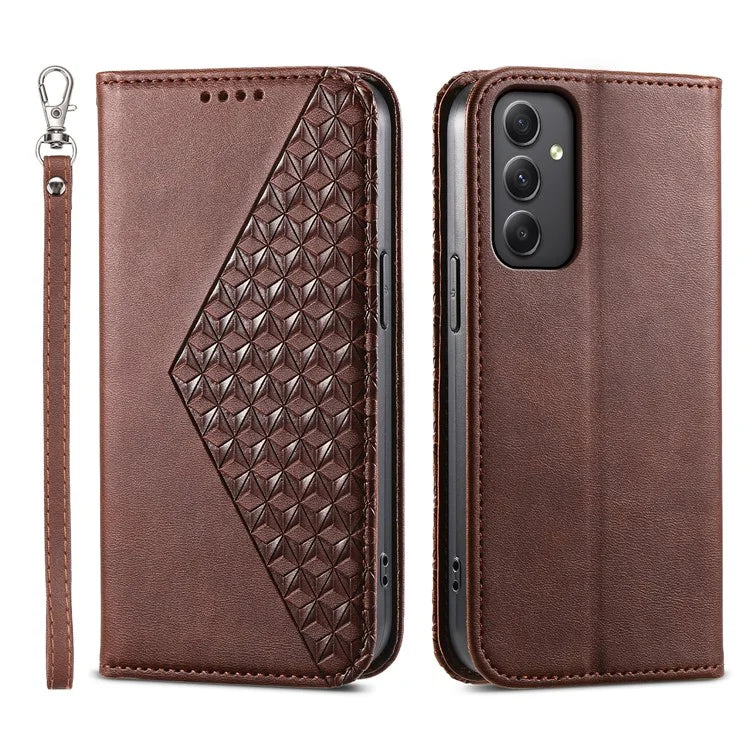 For Samsung Galaxy A35 5G Case Splicing Rhombus PU Leather+TPU Wallet Cover