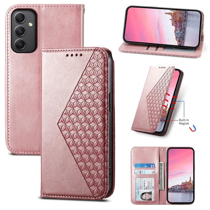 For Samsung Galaxy A35 5G Case Splicing Rhombus PU Leather+TPU Wallet Cover
