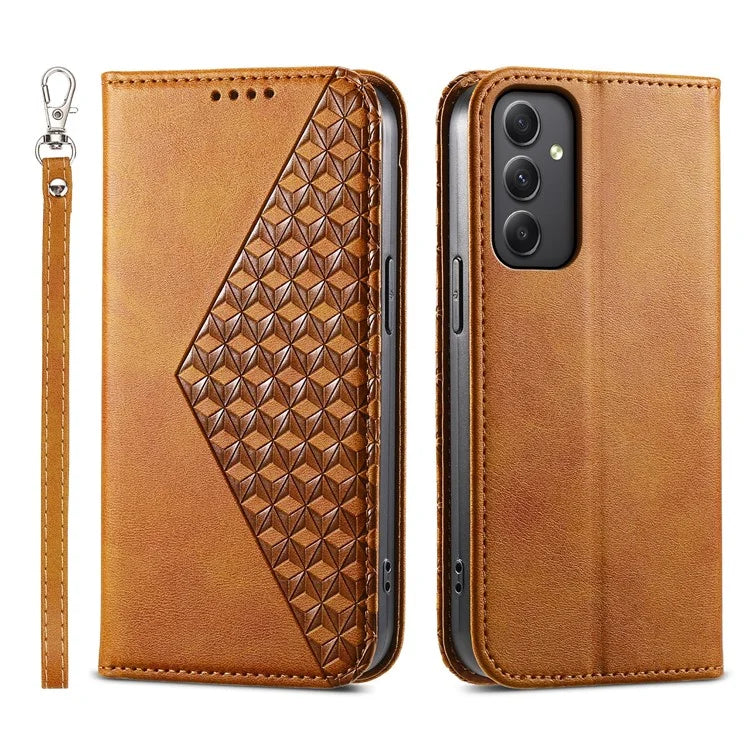 For Samsung Galaxy A35 5G Case Splicing Rhombus PU Leather+TPU Wallet Cover