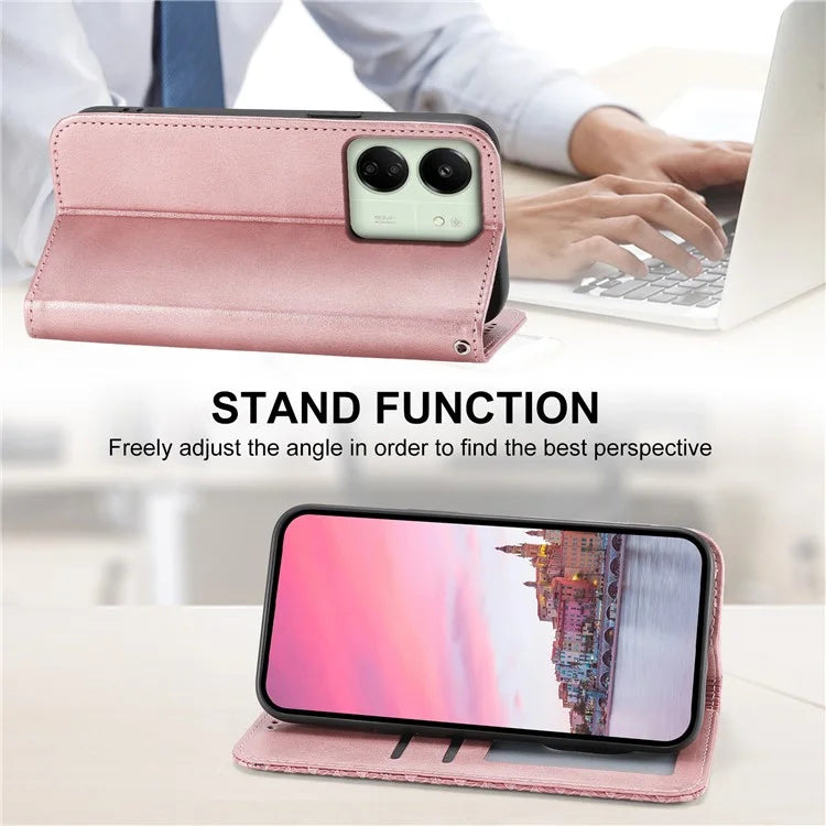 For Xiaomi Redmi 13C 4G / Poco C65 4G Case Imprinted Rhombus Pattern PU Leather Mobile Phone Cover